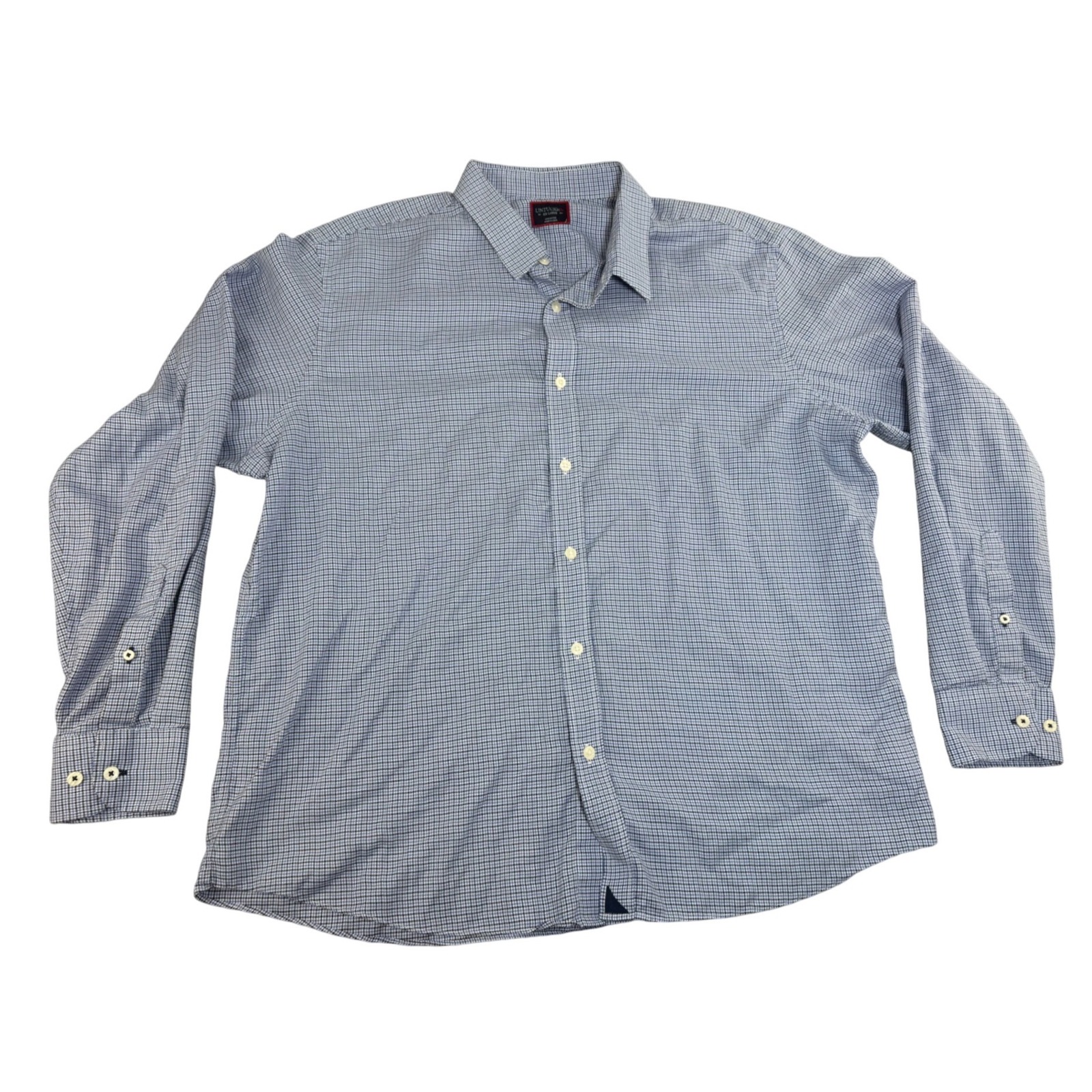 Untuckit Ansellmo Blue White Houndstooth Cotton Shirt Xxl Regular 40318 Mens